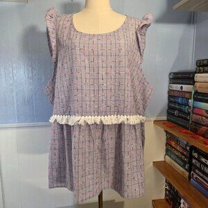 Andree by Unit Size 3X Pinky Purple Ruffle Cap Sleeve Tassel Tank Blouse NWT